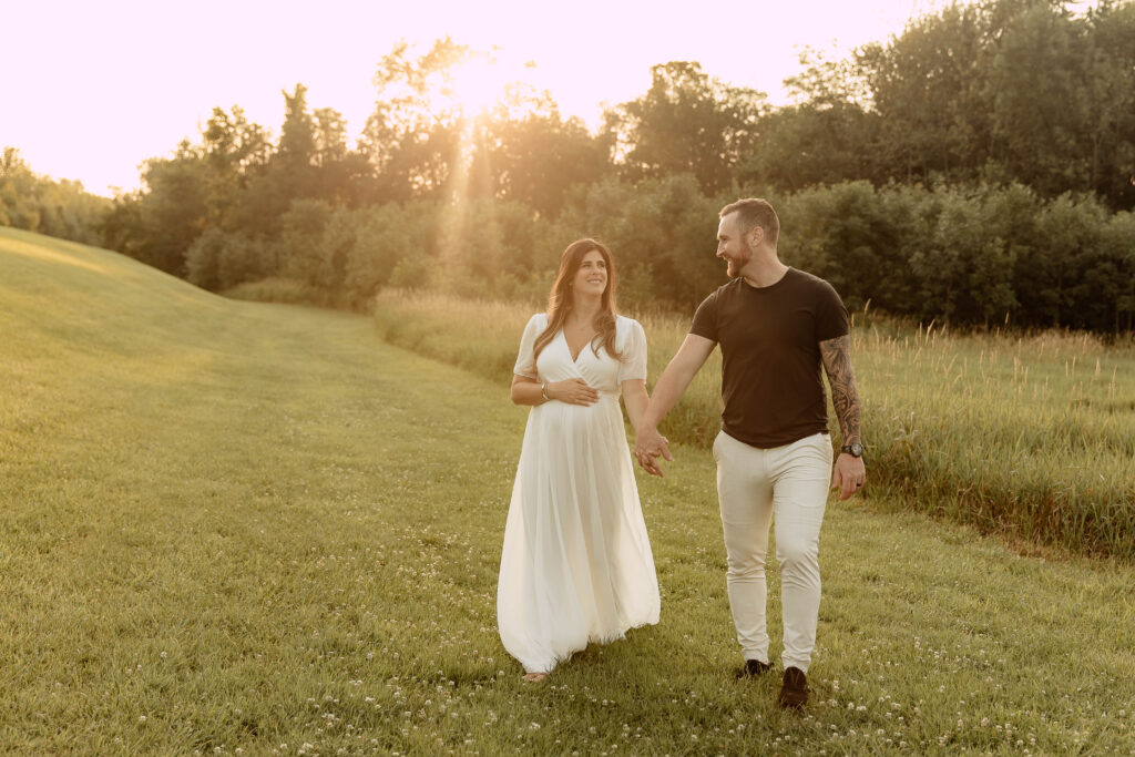 a husband and wife walking in Lenape Park Cranford