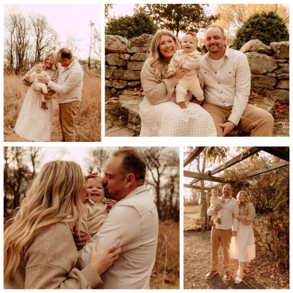 a collage of photos from a New Jersey family session at Cross Estate Gardens in New Jersey