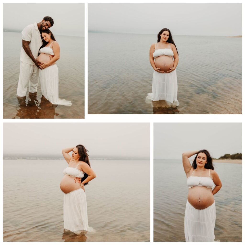 a collage of photos from a maternity session in Sandy Hook Beach New Jersey