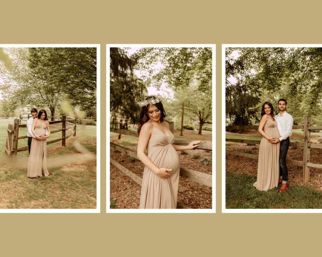 a colllage of photos from a maternity session at Colonial park in New Jersey