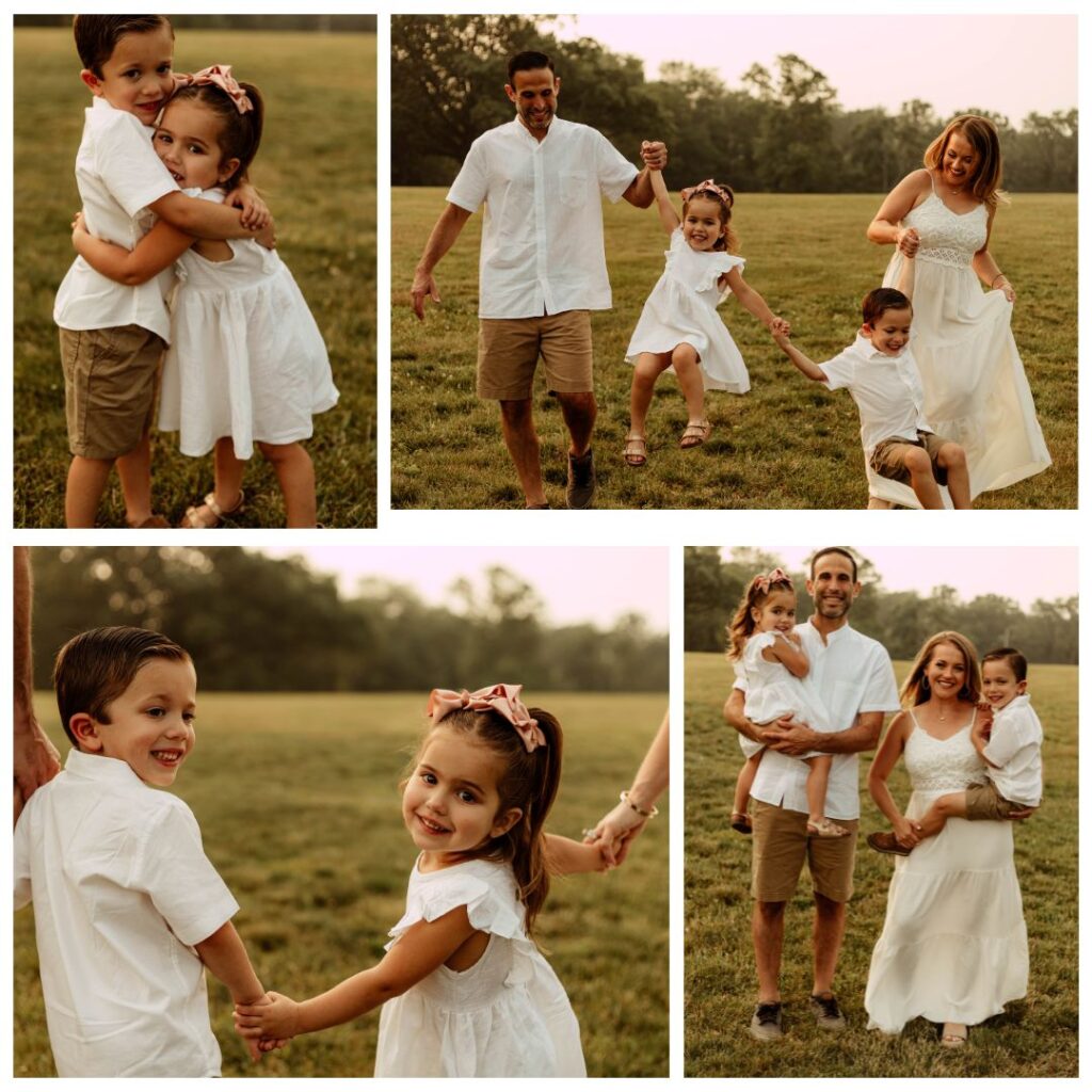 a collage of photos from a family session in Colonial Park New Jersey