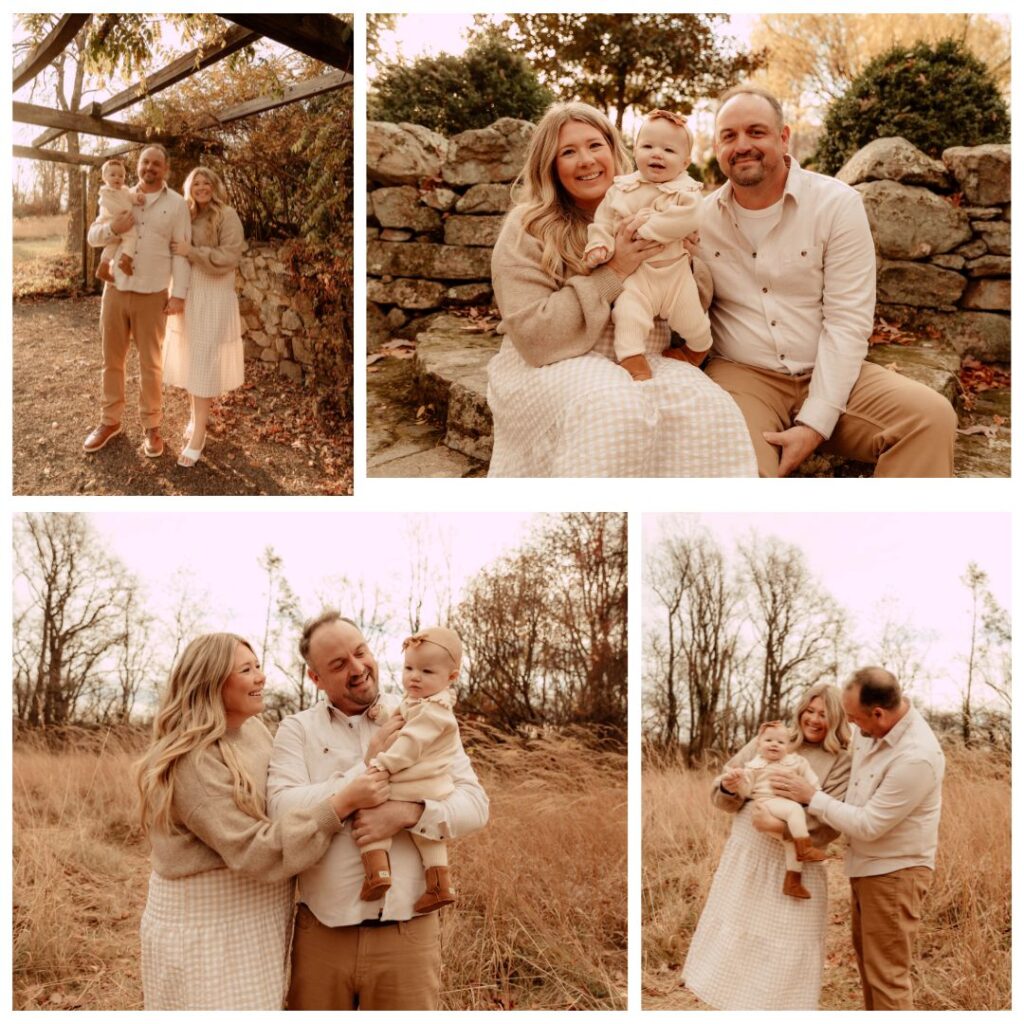 a collage of photos from a family session at Cross Estate Gardens in New Jersey