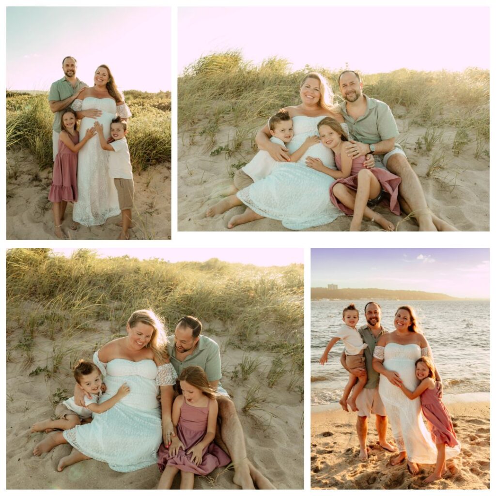 a collage of photos from a family session at Sandy Hook Beach in New Jersey