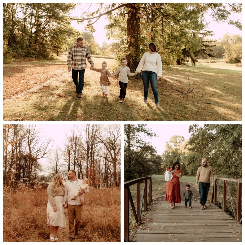 a collage of photos from families during fall family photos in New Jersey