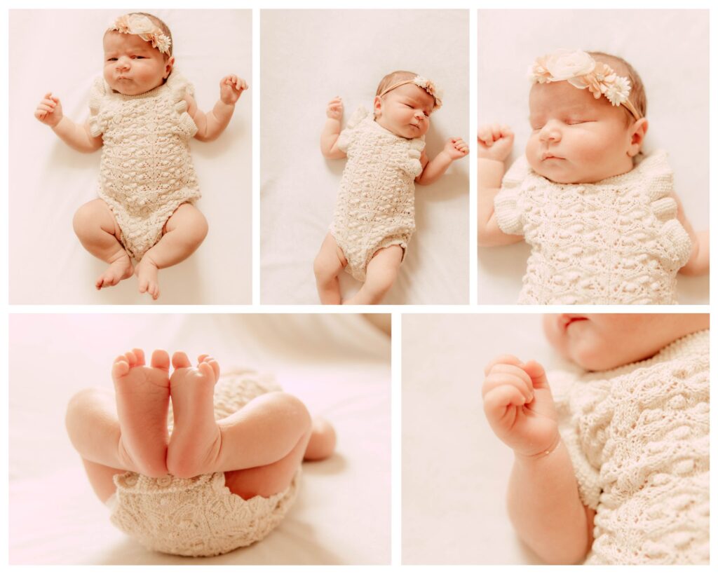 a collage of newborn girl photos in a home in New Jersey