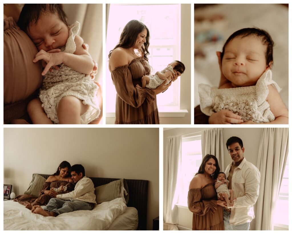 A collage of newborn photos from a New Jersey in-home newborn session.