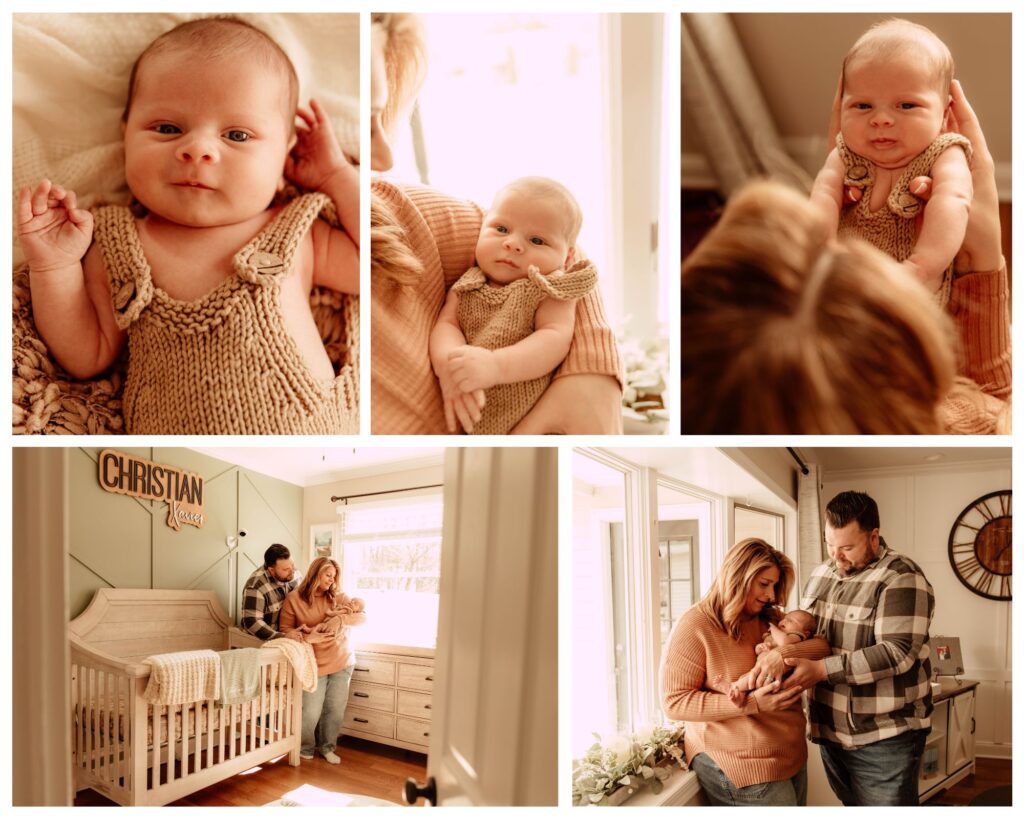 A collage of photos from an in home newborn session in Central, New Jersey