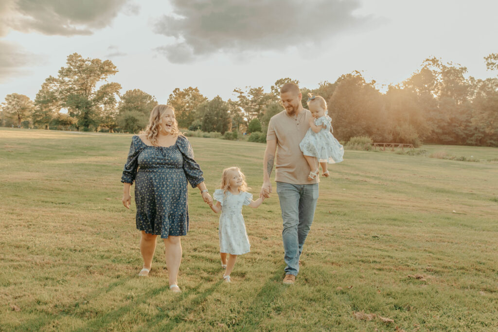 A family walking at Oak Ridge Park in Clark New Jersey.